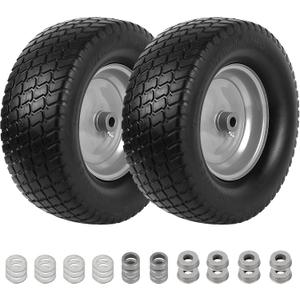 AR-PRO (2-Pack) 16x6.50-8 Flat Free Tire and Wheel, Solid Lawn Mower Tire with 3"-4.3" Centered Hub & 3/4" Bushings, Compatible with Riding Mower Graden Tractor