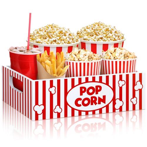 Movie Night Supplies Snack Trays with Handles Reusable Wooden Movie Gift Basket for Theater Popcorn Bucket Bowl Box Container Family Room Decor(Striped)