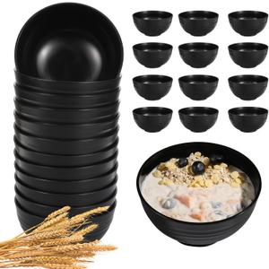 12 Pcs Unbreakable Cereal Bowls Set, 26 Oz Wheat Straw Bowls Set, Microwave & Dishwasher Safe Bowls for Kitchen, Reusable Plastic Bowls for Soup, Salad and Snack, BPA Free, Black