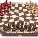 Husaria Wooden Three-Player Chess Game Set - 21 Inches - with Foldable Board, Handcrafted Playing Pieces, and Felt-Lined Storage