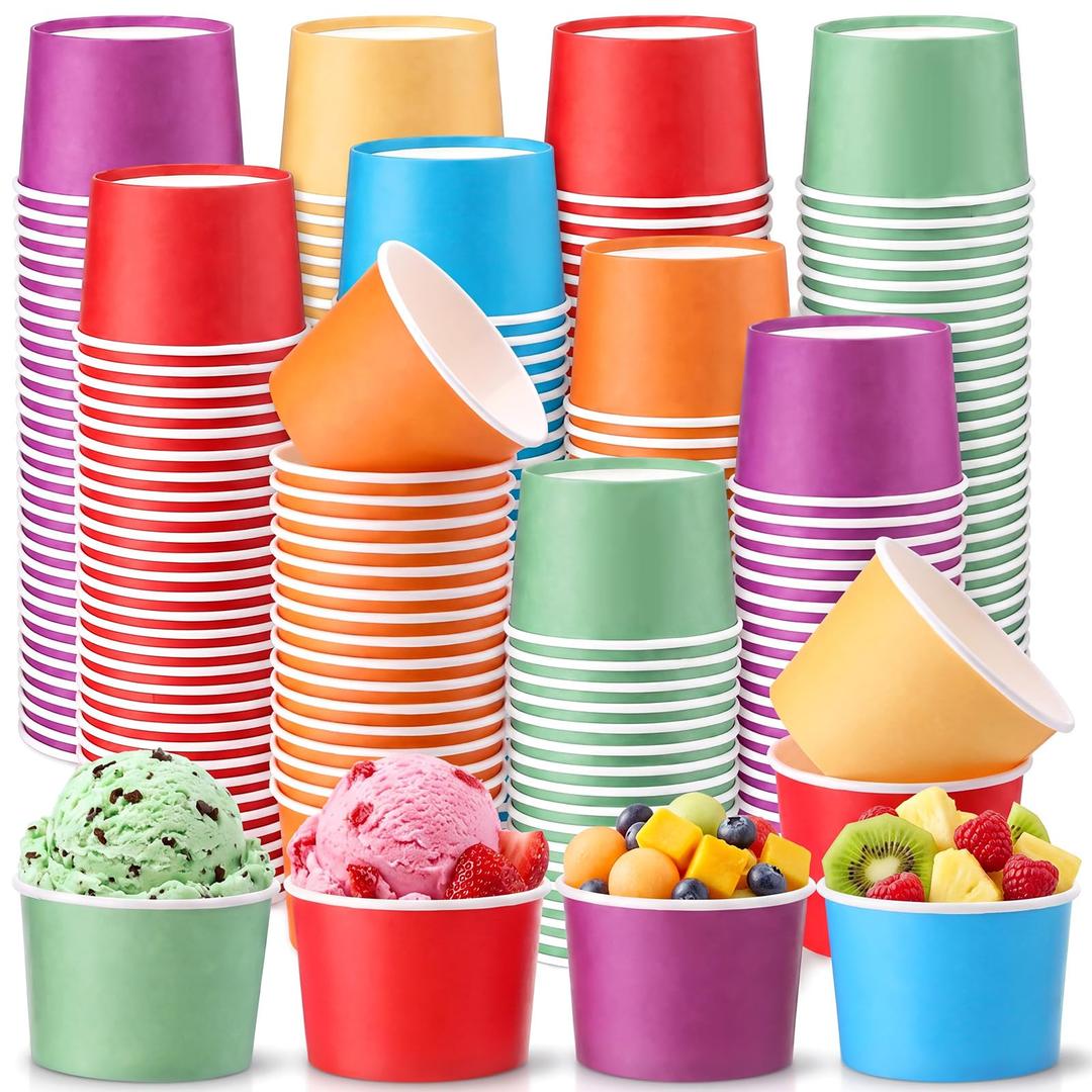 Eaasty 1000 Pcs 6 oz Ice Cream Cups Disposable Paper Dessert Bowls Bulk Mini Sundae Bowls for Hot and Cold Food Frozen Dessert Yogurt Cups for Ice Cream, Yogurt Gelato (Rainbow,Solid)