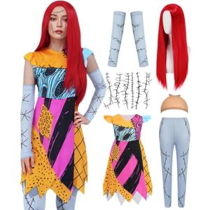 Sally Costume Women Adult Christmas Nightmare Cosplay Outfit Female Halloween Costumes Doll Princess Dress Up Set (Large, Multicolor)