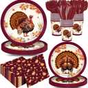 2 x 168pcs Thanksgiving Turkey Plates Napkins Party Supplies Fall Thanksgiving Paper Cups Disposable Tableware Set for Autumn Friendsgiving Party Decorations 24 Guests