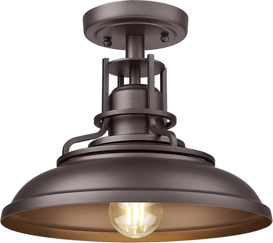 FEMILA 1-Light Semi Flush Mount Light Fixture, 12" Farmhouse Outdoor Ceiling Light for Hallway, Porch, Laundry, Foyer, Oil Rubbed Bronze Finish, 4FY15-F ORB, 12", 1 Pack