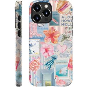 Case for iPhone 12 Pro Max - Slim Fit Anti-Scratch Phone Case for Girl Women - Beachy Collage Aesthetic Turtles Floral (Frosted)