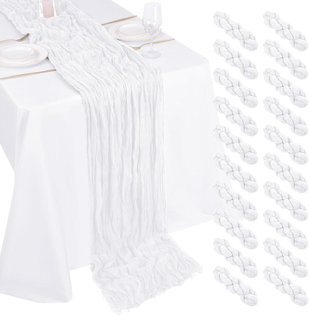 20 Pack Cheesecloth Table Runner - 17x108 Inch White Boho Gauze Cheese Cloth Table Runners for Baby Bridal Shower Decoration Wedding Party Summer Garden Farmhouse