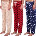 Real Essentials 3 Pack: Womens Fleece Ultra-Soft Comfy Pajama Lounge Pants Sleepwear (Available in Plus Size) (M)