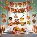 2 x Thanksgiving Decorations Hanging Swirl Pendant & Hanging Give Thanks Banner for Indoor Home Fall Party Decorations Thanksgiving Decor Office Classroom School Decor