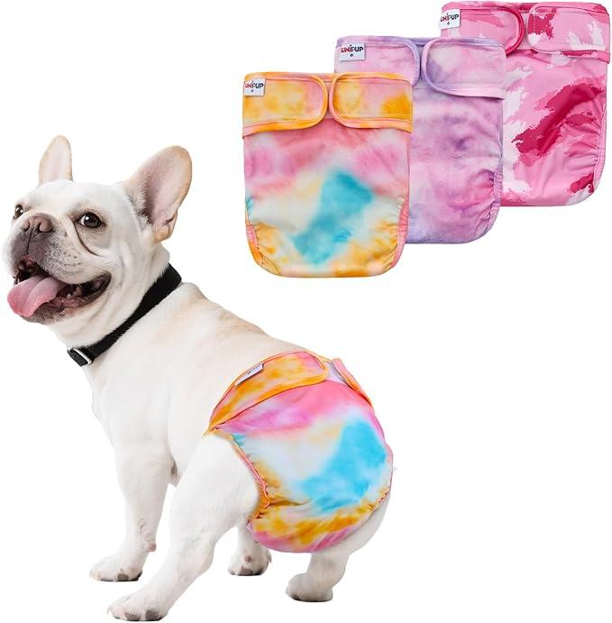 UNIPUP Female Dog Diapers Reusable No Tail Hole Period Panties Washable 3 Pack Diapers Female for Docked-Tail Frenchie French Bulldog Boston Terrier Without Tail, Medium UNIPUP Female Dog Diapers Reusable No Tail Hole Period Panties Washable 3 Pack Diapers Female for Docked-Tail Frenchie French Bulldog Boston Terrier Without Tail, Medium