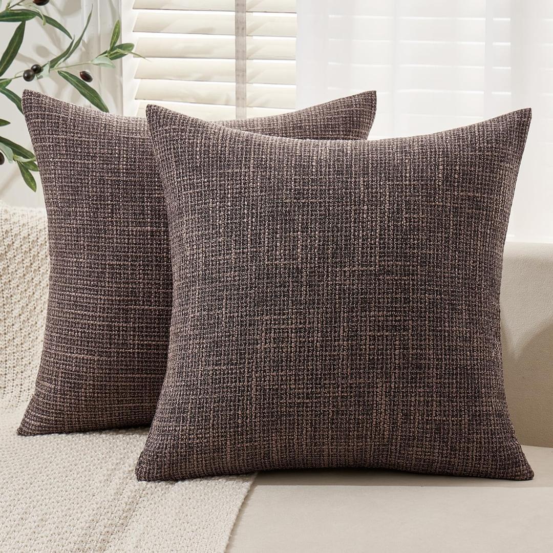 MIULEE Burlap Linen Throw Pillow Covers 20x20 Inch Set of 2 Dark Coffee Decorative Pillows Modern Farmhouse Pillowcases Soft Accent Cushion Covers for Outdoor Couch Sofa Bedroom Livingroom Home Decor