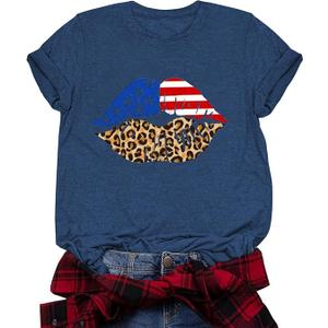 American Flag Shirts for Women 4th of July T-Shirt USA Print Independence Day Patriotic Tops Stars and Stripes Tees S