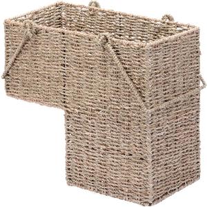 14-Inch Wicker Staircase Basket with Handles - Handmade L-Shaped Woven Seagrass Stair-Style Storage Organizer - Durable Container by Villacera (Natural)
