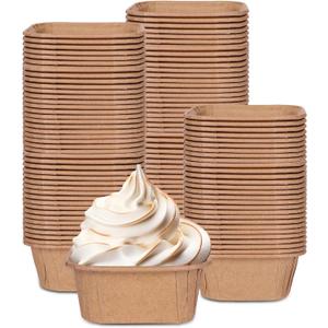 Whaline 100Pcs Parchment Square Cupcake Liners Kraft Paper Square Baking Cups Natural Color Cupcake Wrappers for Wedding Birthday Baby Shower Party Supplies