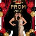 Mocsicka Prom 2026 Graduation Backdrop - Black Gold Graduate Backdrop for Prom Night, Class of 2026 Graduates Party Decorations Photo Background - Includes 1 Backdrop (6x6ft)