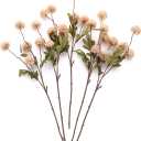 Laelfe Artificial Pompon Mum, 5Pcs Fake Kiku Flowers Silk Small Mini Chrysanthemum Ball Faux Mum Decor for Vase Filler DIY Bouquet Centerpieces Arrangements Shower(Beige)