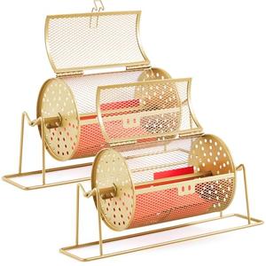 Teenyyou 2 Pcs 7" X 4.7" Small Raffle Drum Upgraded Ticket Spinner Holds 600 Tickets Raffle Wheel Spinner with Stand Drum Cage for Games Events(Gold)