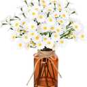 Muhanjia Artificial Daisy Flowers in Amber Glass Vase with Faux Water,9Pcs White Artificial Silk Flowers with Stems for Centerpiece (Daisy)