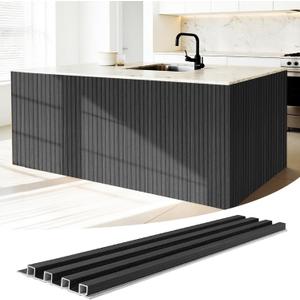 WPC Slat Wall Panels 16 Pack 48" x 6.6", Waterproof Fluted Wall Paneling, Accent 3D Wall Panel for Wall Decor, Bathroom, Bedroom, Office - High Grille Black (Cover Approx.35 sq.ft)