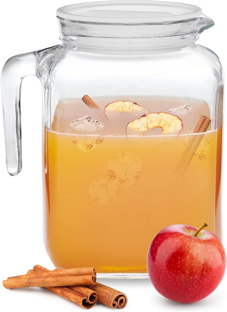 Bormioli Rocco Hermetic Seal Pitcher With Lid and Spout [68 Ounce] for Homemade Juice & Iced Tea or for Glass Milk Bottles, Clear (Frosted)