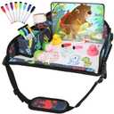 Kids Travel Tray for Airplane - Toddler Car Seat Table Tray, Road Trip Essentials for Boys & Girls, Carseat Lap Desk for Kids Road Trip Activities, Dinosaur
