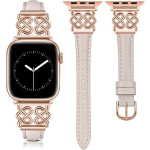 TOYOUTHS Leather Band Compatible with Apple Watch Bands Women 38/40/41/42/44/45/46/49mm Dressy Slim Leather Strap with Designer Heart Knot Buckle for iWatch Series 10/9/Ultra/SE/8/7/6/5/SE/4/3/2/1