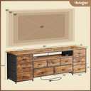 Huuger 70 Inch TV Stand for 75, 80 Inch TV, 11 Drawer Long Dresser with Power Outlets and LED Lights, Entertainment Center with Storage, Rustic Brown Dresser with Printed Surface