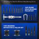 Orion Motor Tech Bearing Puller & Housing Removal Set, 30 pc. 2-in-1 Bearing Puller Tool Set for Wheel Bearing Bushing Axle, Blind Hole Bearing Puller & Bearing Separator Set with Slide Hammer Collets