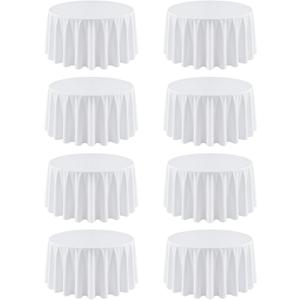 8 Pack Round Tablecloth 120 Inch Cloth White Tablecloth for Round Tables, Washable Polyester Table Cloth Stain and Wrinkle Resistant Decorative Table Cover for Wedding Party Dining Banquet