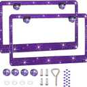 2 Pack License Plate Frames for Women, Sparkly Rhinestone Diamond Car Accessories with Glitter Crystal Caps (Violet 2PCS)