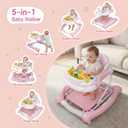 5 in 1 Baby Walker, Music and Lights Foldable Baby Walker with Wheels, 3 Adjustable Heights, with Bouncer Combo, Rocker, Activity Walker for Baby Boy and Girl 6-18 Months (Pink)