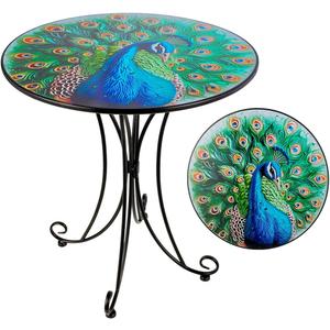 Outdoor Side Table,18 Inch Metal Accent Table, Peacock Round End Tables, Small Coffee Tables for Indoor & Outside Garden Patio Balcony Yard Bedroom (Green Peacock - Improved)