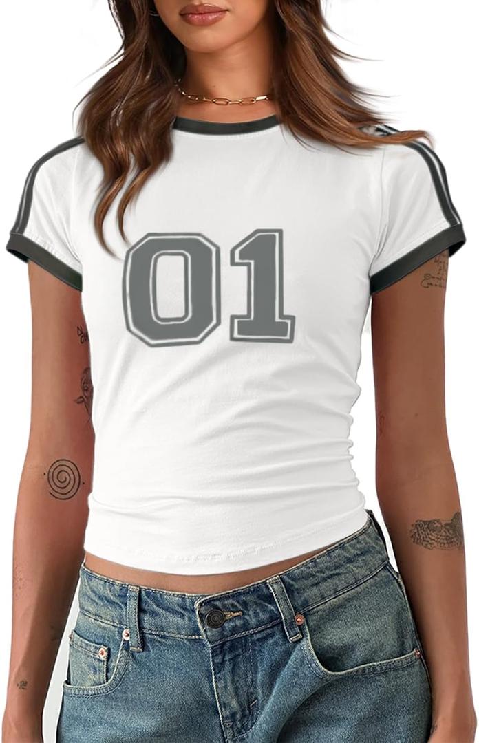 Imily Bela Womens Y2k Baby Tees Crop Letter Print T Shirt (S)