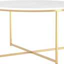 Walker Edison Modern Glam Round Accent Faux White Marble Coffee Table with Gold X-Base, 35.5 Inch, 36 Inch