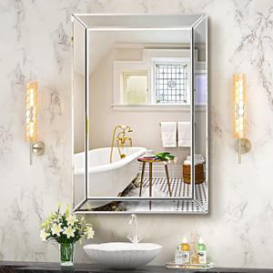 Pregaspor Mirror on Mirror Wall Mirror for Bathroom, 22" x 32" Rectangular Frameless Bathroom Vanity Mirrors for Wall, Polished Beveled Edge Decorative Mirrors for Living Room, Washroom and Bedroom