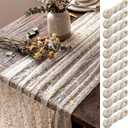 Shihanee 12 Pcs Gauze Table Runners 120 Inch 10 ft Sheer Cheesecloth Table Runner for Wedding Rustic Arch Decor Bridal Shower Baby Shower Banquet Birthday Holiday Decoration (Beige Gold)