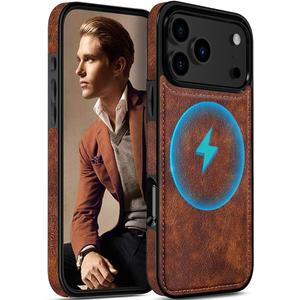 LOHASIC for iPhone 17 Pro Max Leather Case Compatible with MagSafe, Slim Luxury PU Non-Slip Grip Rugged Bumper Protective Cover Phone Case for iPhone 17 ProMax 6.9" 2025 - Brown