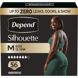 Depend Silhouette Adult Diapers, Incontinence & Postpartum Bladder Leak Underwear for Women, Maximum Absorbency, Medium, Pink, 56 Count (2 Packs of 28)