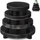 Geetery 4 Pcs Wooden Risers for Display Wood Pedestal Stand Mini Tray Stand Round Wooden Pedestal Holder Rustic Riser for Decor Tiered Tray Decor Home Kitchen, 5/6/7/8 Inch(Black)