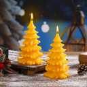 MTLEE 2 Pcs Christmas Tree Shaped Candles Large Xmas Wax Scented Candles 2.5 x 5.5 inch Snow Tree Shaped Candle for Christmas Holiday Table Decoration(Yellow,Style-a)