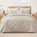 Exclusivo Mezcla King Quilt Set- Brich Beige Quilts Bedding Set with 2 Pillow Shams, Modern King Bedspread with Striped Pattern, Soft Lightweight Bedspreads Coverlets for All Seasons