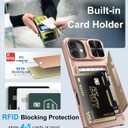 BXYJY for iPhone 16 Plus Phone Case Wallet, Built-in Card Holder (4-5 Cards), Slide Camera Lens Cover, Military Grade Drop & RFID Protection, Rugged Women Girly Men Case for iPhone 16Plus, Rose Gold