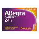 Allegra Adult 24-Hour Allergy Relief Tablets, Non-Drowsy Indoor and Outdoor Allergy Medicine, 180 mg Fexofenadine HCI Antihistamine Pill, 5-Count 2 Pack, EXP 05/2026