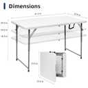 Folding Table 4 Foot Portable Heavy Duty Plastic Fold-in-Half Utility Table Small Indoor Outdoor Adjustable Height Folding with Carrying Handle, Camping and Party,White