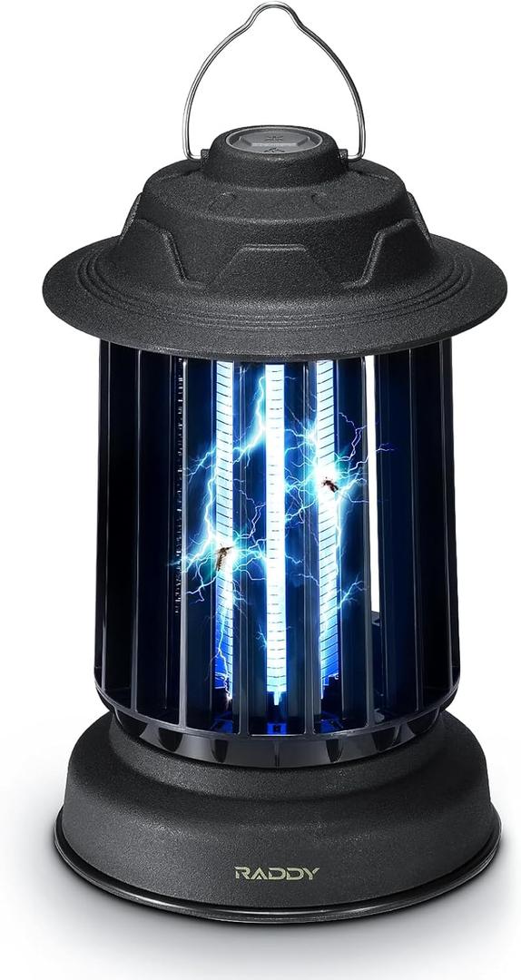 Raddy MZ-1 Outdoor Bug Zapper, Electric Mosquito & Fly Zapper, Mosquito Killer, with 24-Hour Auto Self-Cleaning Brush, 1200mAh Rechargeable Battery, Flame Light, for Patio, Camping, Garden, Farm