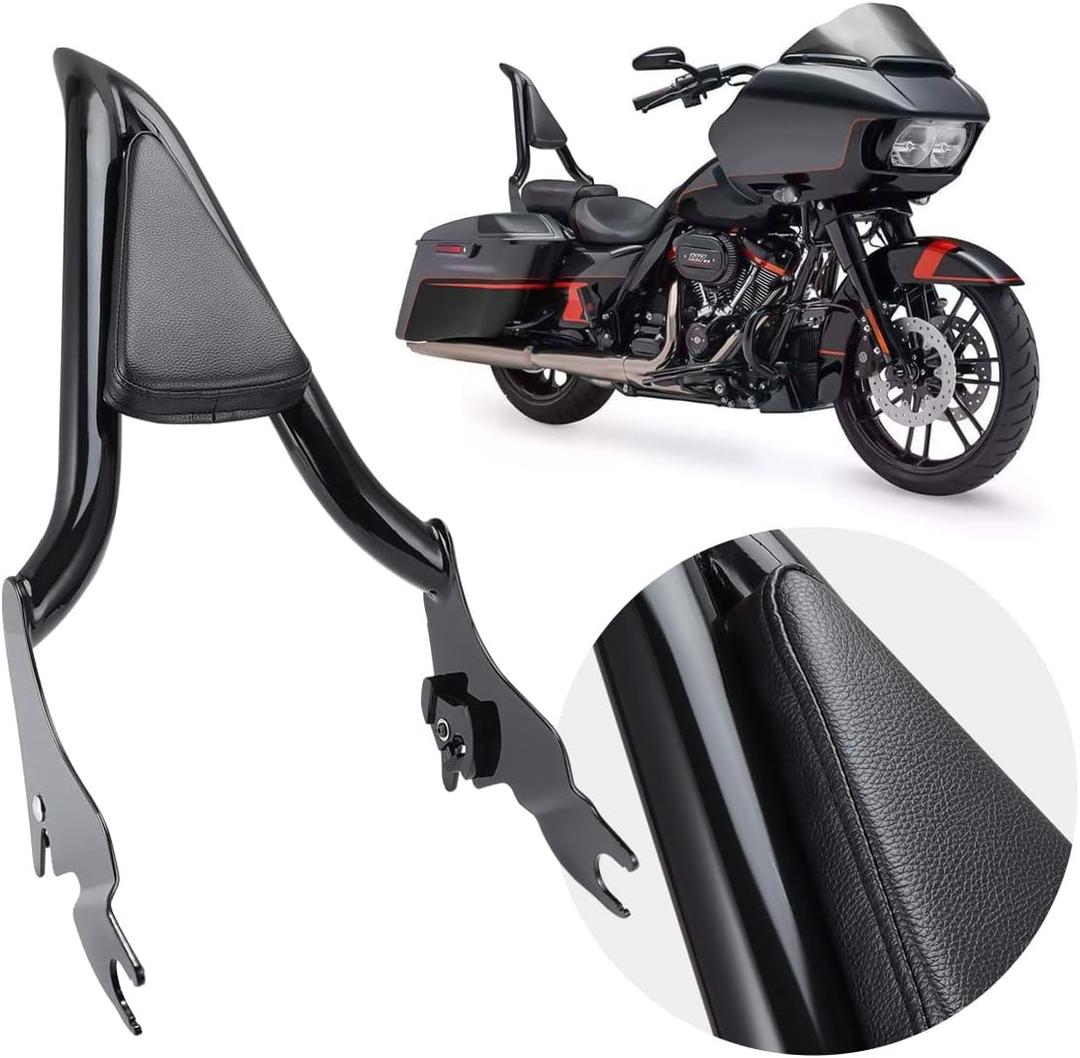 One-Piece Black Sissy Bar, Detachable Passenger Backrest Rear Pad Compatible with Harley CVO Road Glide Street Touring Road King 2009-2021 18 Inches
