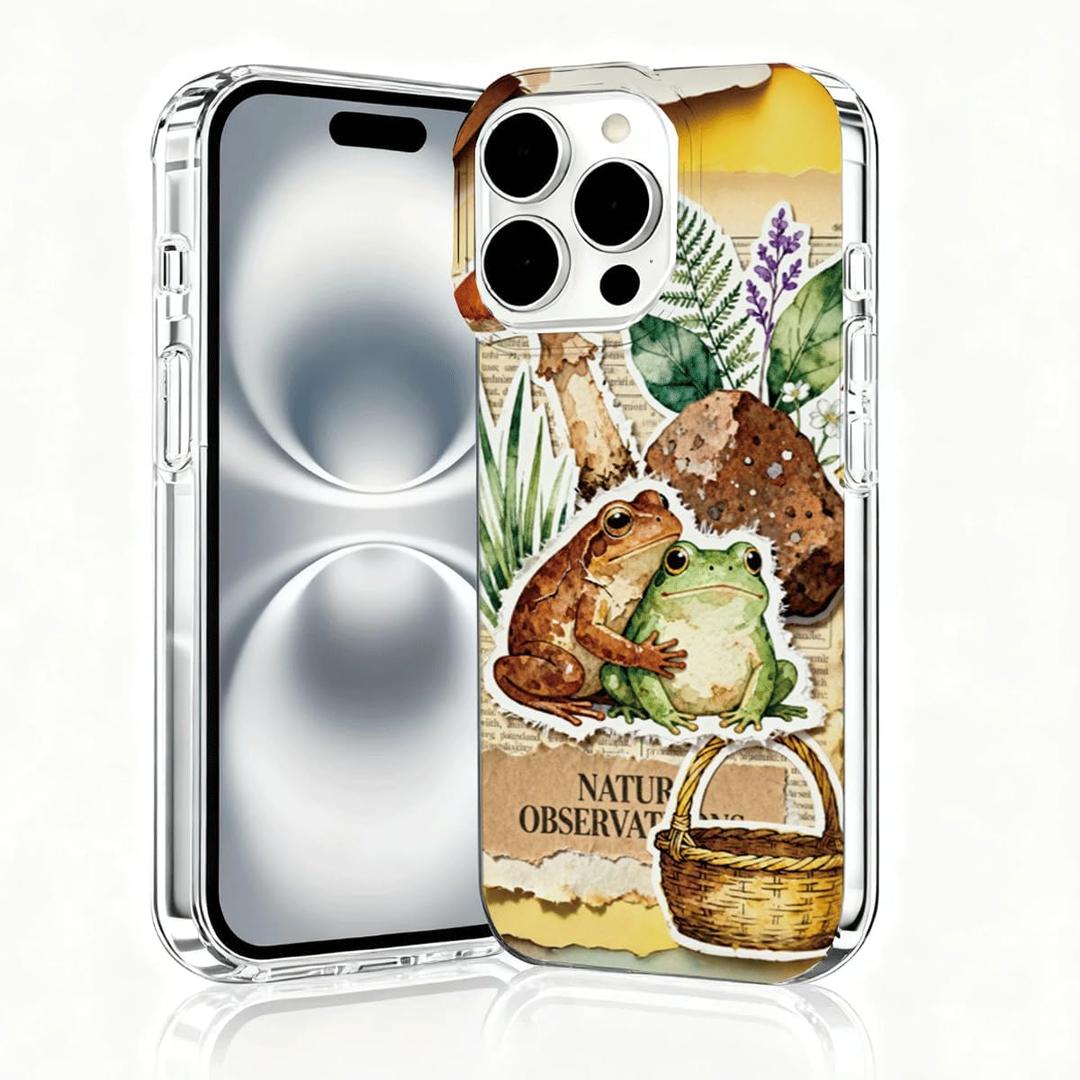 for iPhone 16 Pro Max Case, Collage Cases for iPhone 16 Pro Max, Scratch Resistant Shockproof Cover, Aesthetic Clear Phone Cover, Frog Cases, Frogs and Mushroom Collage DesignB105