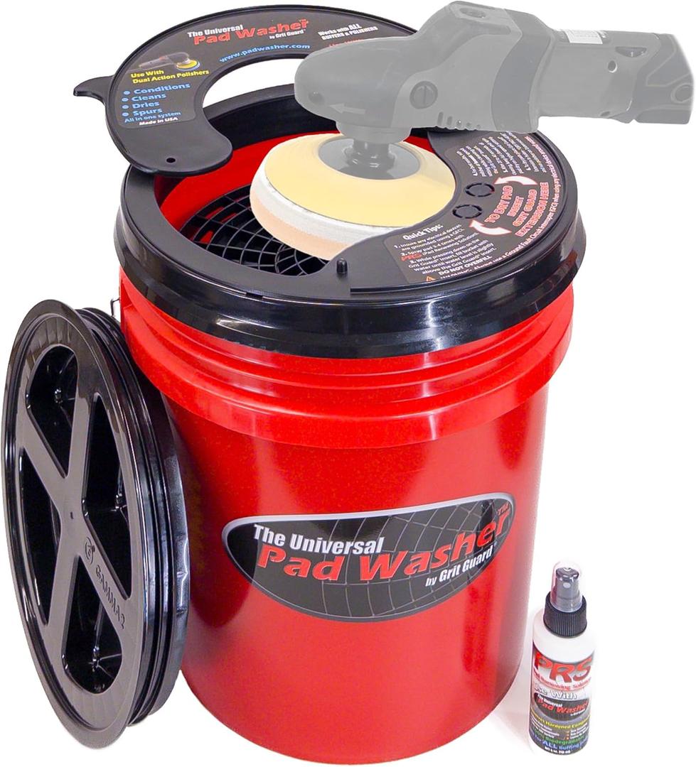GRIT GUARD Universal Pad Washer Kit - Polishing Pad Cleaner Compatible with Dual Action Rotary and Orbital Polisher Foam, Wool, Microfiber, Felt Disc