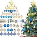 73 Pcs Blue Christmas Tree Ornaments Set Shatterproof Christmas Tree Decoration Star Topper Hanging Ball Snowflake Pickle Ornaments for Party Holiday