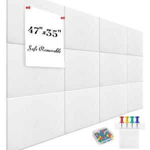 Large Office Cork Board Alternative - 47"x35"12 Pack Felt Wall Tiles Self-Adhesive Safe Removable No Damage for Wall Pin Board Tack Board Felt Cork Board for Walls or Office 48 x 36 White