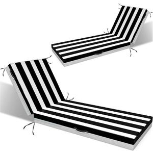 L'AGRATY Outdoor Lounge Chaise Cushion: 72x21x3 Inch Waterproof Lounge Chair Cushion for Outdoor Furniture with Fade Resistant Removable Cover - Patio Cushions for Pool Lawn Deck(Black White 2Pcs)